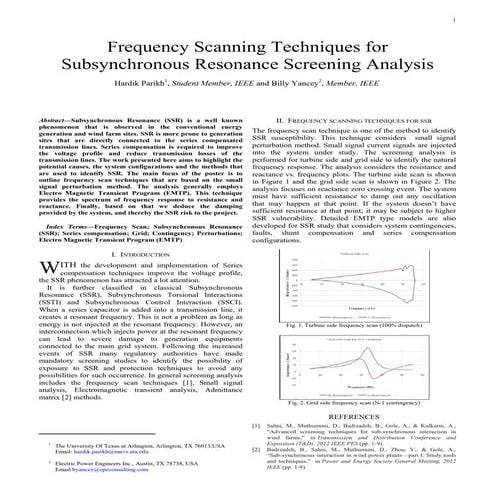 Frequency Scanning Techniques for Subsynchronous Resonance Screening Analysis