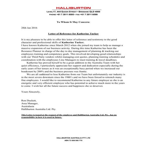 K. Tucker Letter of Reference