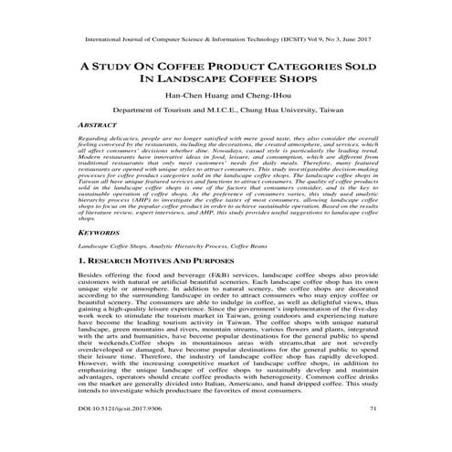 A STUDY ON COFFEE PRODUCT CATEGORIES SOLD IN LANDSCAPE COFFEE SHOPS