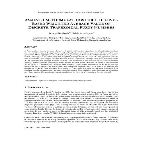 ANALYTICAL FORMULATIONS FOR THE LEVEL BASED WEIGHTED AVERAGE VALUE OF DISCRET...
