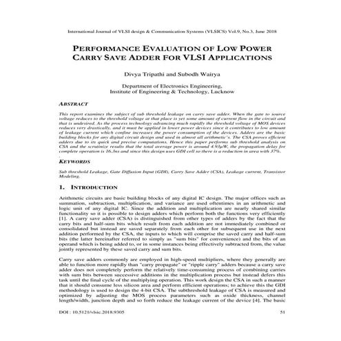 PERFORMANCE EVALUATION OF LOW POWER CARRY SAVE ADDER FOR VLSI APPLICATIONS