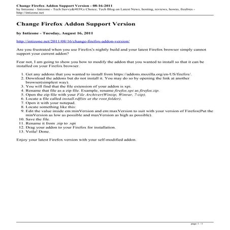 Change Firefox Addon Version