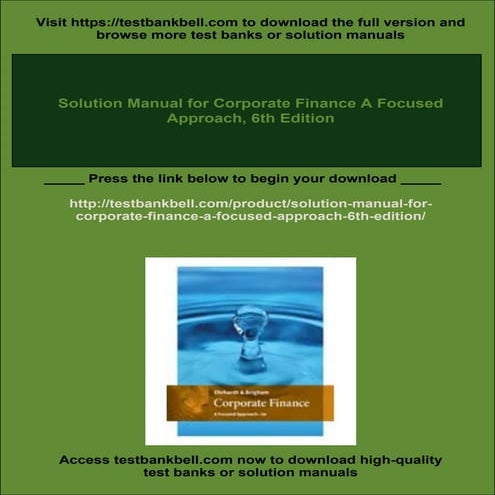 Solution Manual for Corporate Finance A Focused Approach, 6th Edition | PDF