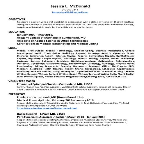 medical-transcriptionist-resume | PDF