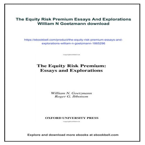 The Equity Risk Premium Essays And Explorations William N Goetzmann | PDF