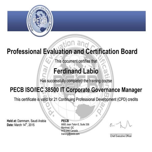 IT Coporate Governance Manager - ISO 38500 | PDF