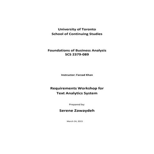 Requirements Workshop -Text Analytics System - Serene Zawaydeh