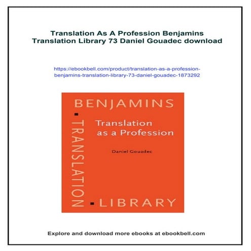 Translation As A Profession Benjamins Translation Library 73 Daniel Gouadec