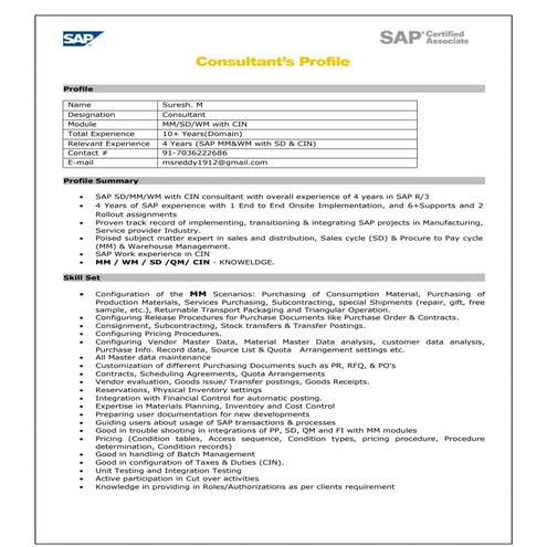 SAP_MM_certified consultant reume