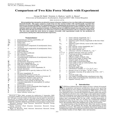 A Comparison of Two Kite Force Models with Experiment