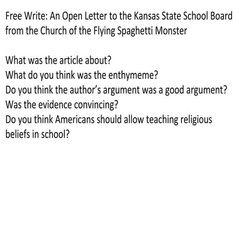 An Open Letter to the Kansas State School Board from the Church of the FSM
