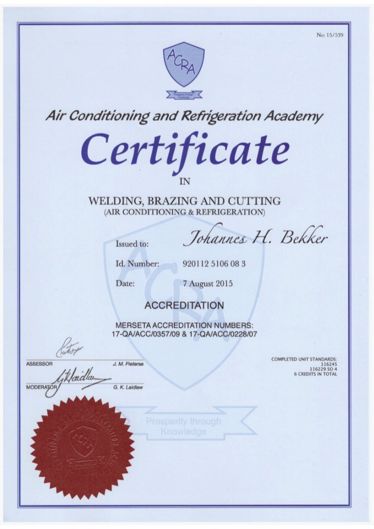 ACRA Welding, Cutting & Brazing Certificate