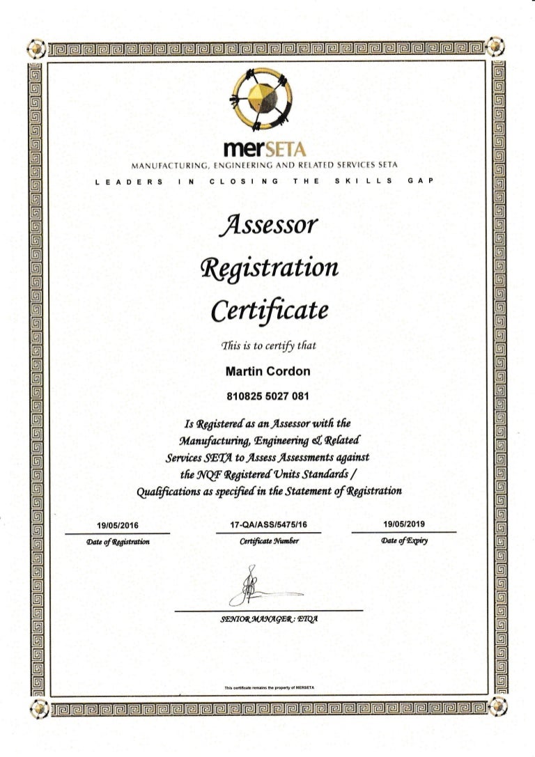 Martin Assessor Certificate