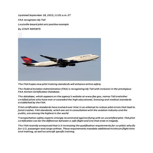 FAA Recognizes Idy Tall