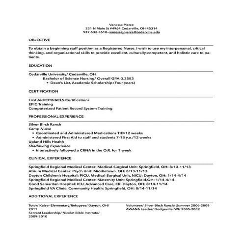 Resume, Vanessa Pierce