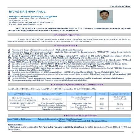 Cv Project manager & solution architect ftth | PDF