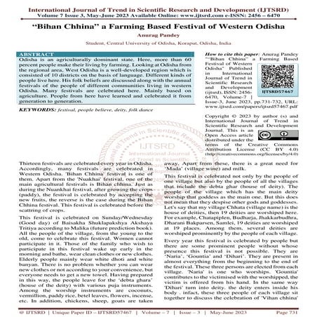 ”œBihan Chhina” a Farming Based Festival of Western Odisha