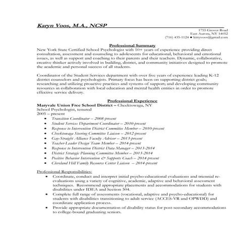 Resume - K Voos May 2016