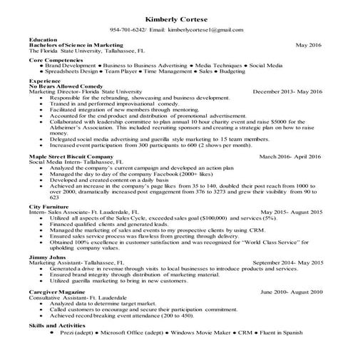 Kimberly Cortese - Resume 2016