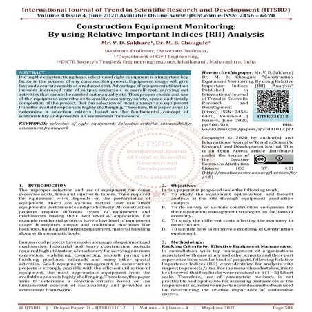 Construction Equipment Monitoring By using Relative Important Indices RII Ana...