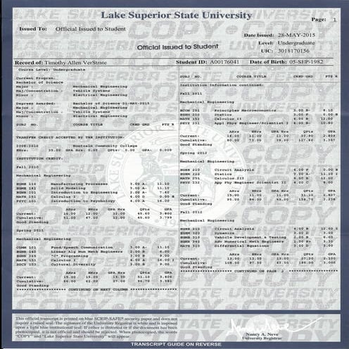 TAV Official Transcript | PDF