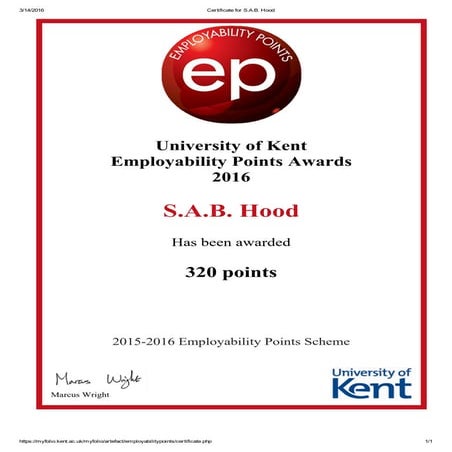 Emp. points Certificate for S.A.B | PDF