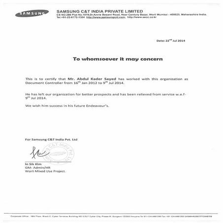 Working Certificate - 1 to 9 Pages - Samsung - System - Lahoud - Dotanah - Do...