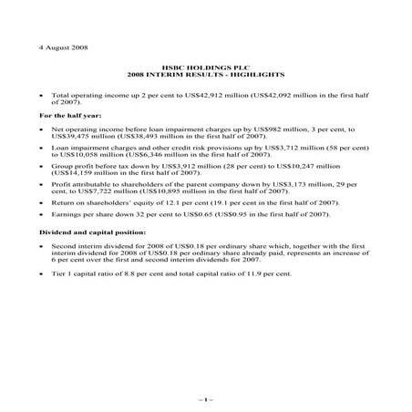 HSBC   2008 Interim Results media Release