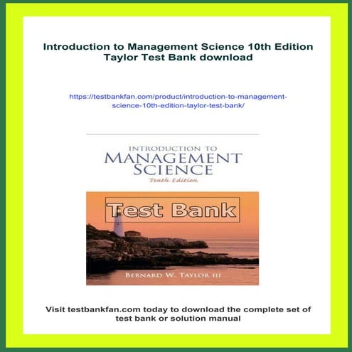 Introduction to Management Science 10th Edition Taylor Test Bank | PDF