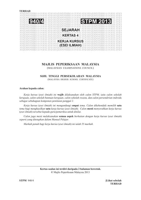Modul Intensif Sejarah Tingkatan 4 (Jawapan)