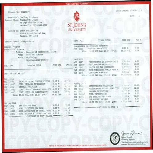 St Johns Official Transcript