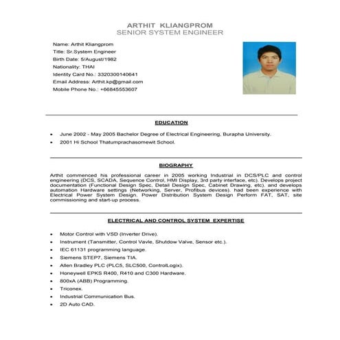 Snr Systems Engineer ArthitK_CVMar2016