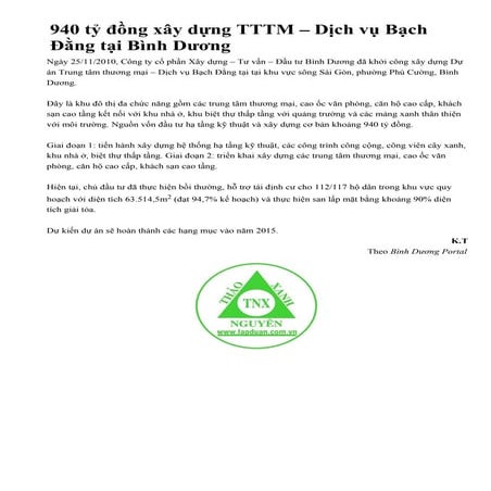 940 ty dong xay dung tttm – dich vu bach dang tai binh duong