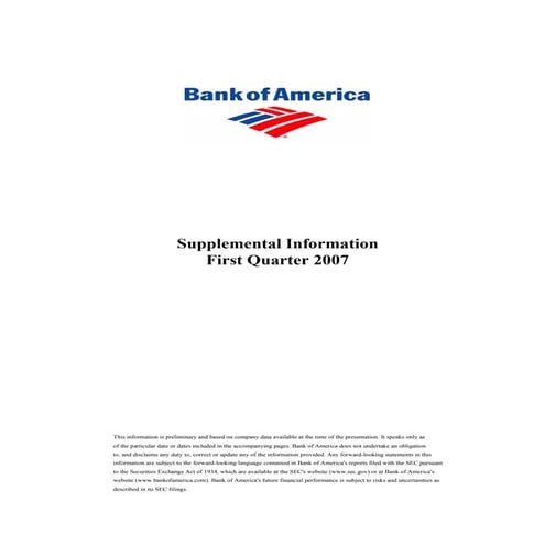 Supplemental First Quarter 2007 Financial Information