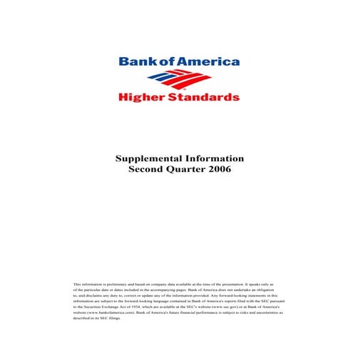 Supplemental Second Quarter 2006 Financial Information