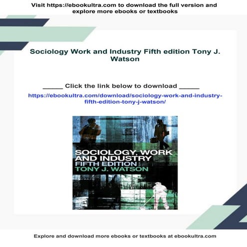 Sociology Work and Industry Fifth edition Tony J. Watson