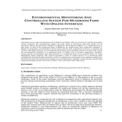 ENVIRONMENTAL MONITORING AND CONTROLLING SYSTEM FOR MUSHROOM FARM WITH ONLINE...