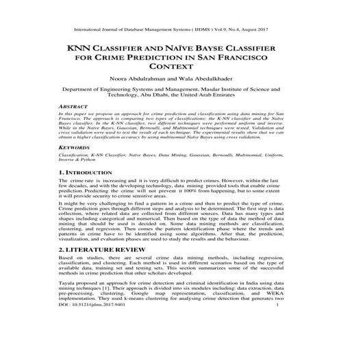 KNN Classifier and Naive Bayse Classifier for Crime Prediction in San Francis...