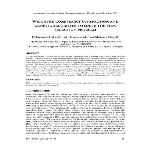 WEIGHTED CONSTRAINT SATISFACTION AND GENETIC ALGORITHM TO SOLVE THE VIEW SELE...