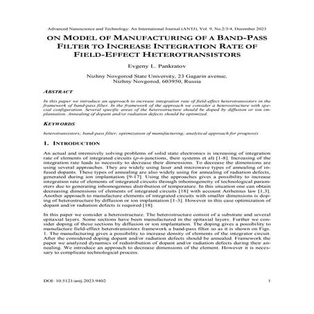 ON MODEL OF MANUFACTURING OF A BAND-PASS FILTER TO INCREASE INTEGRATION RATE ...