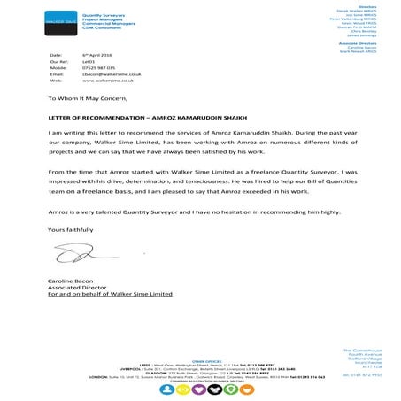 LETTER OF RECOMMENDATION – AMROZ KAMARUDDIN SHAIKH