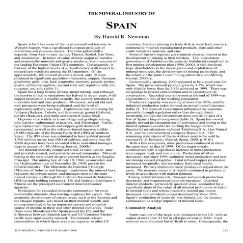 THE MINERAL INDUSTRY OF SPAIN By Harold R. Newman