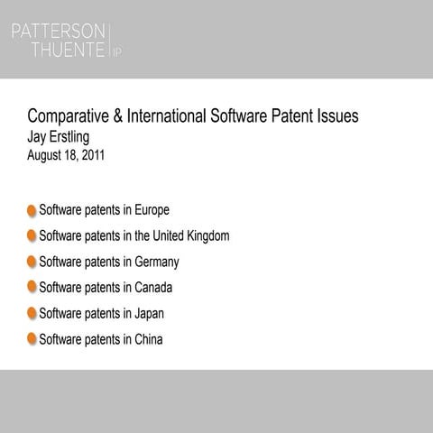 Comparative & International Software Patent Issues