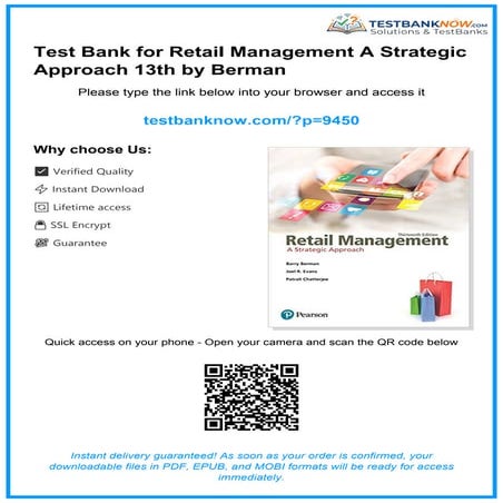 Test Bank for Retail Management A Strategic Approach 13th by Berman | PDF