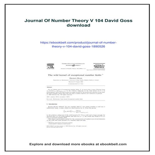 Journal Of Number Theory V 104 David Goss