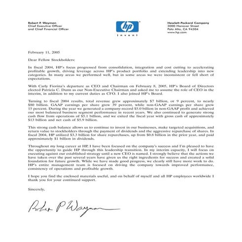 hp  Letter from Bob Wayman