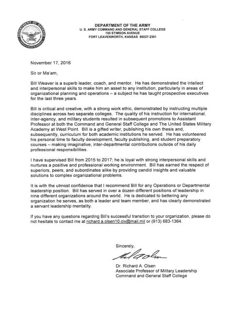 LTC Bill Weaver Letter of Rec | PDF