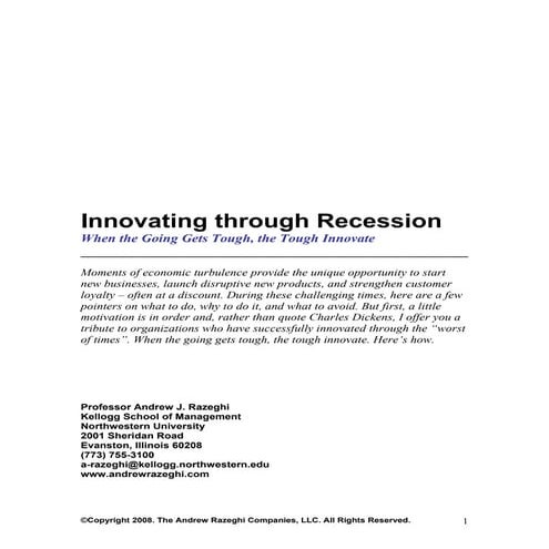 Innovating Through Recession by Andrew Razeghi of Kellog School of Management