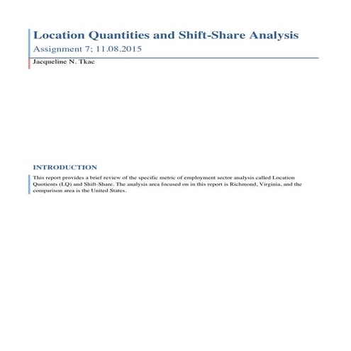 Location Quantities and Shift Share Analysis Project