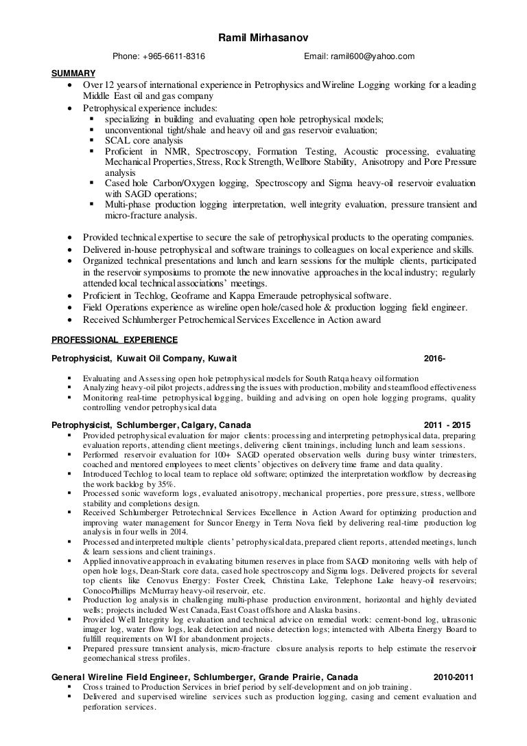 Resume Ramil Mirhasanov Petrophysicist